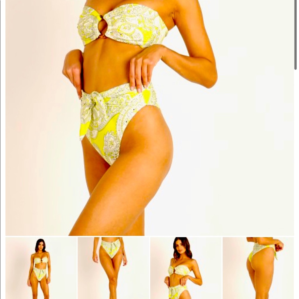 Montce BNWT Paula Tie Up Paisley Citrine Bikini High Rise Bottoms L